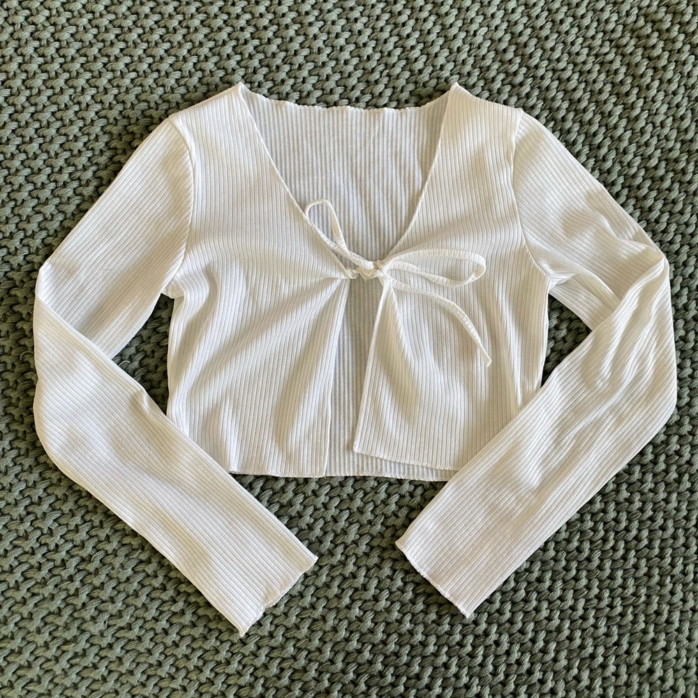 White Longsleeve Tie Top